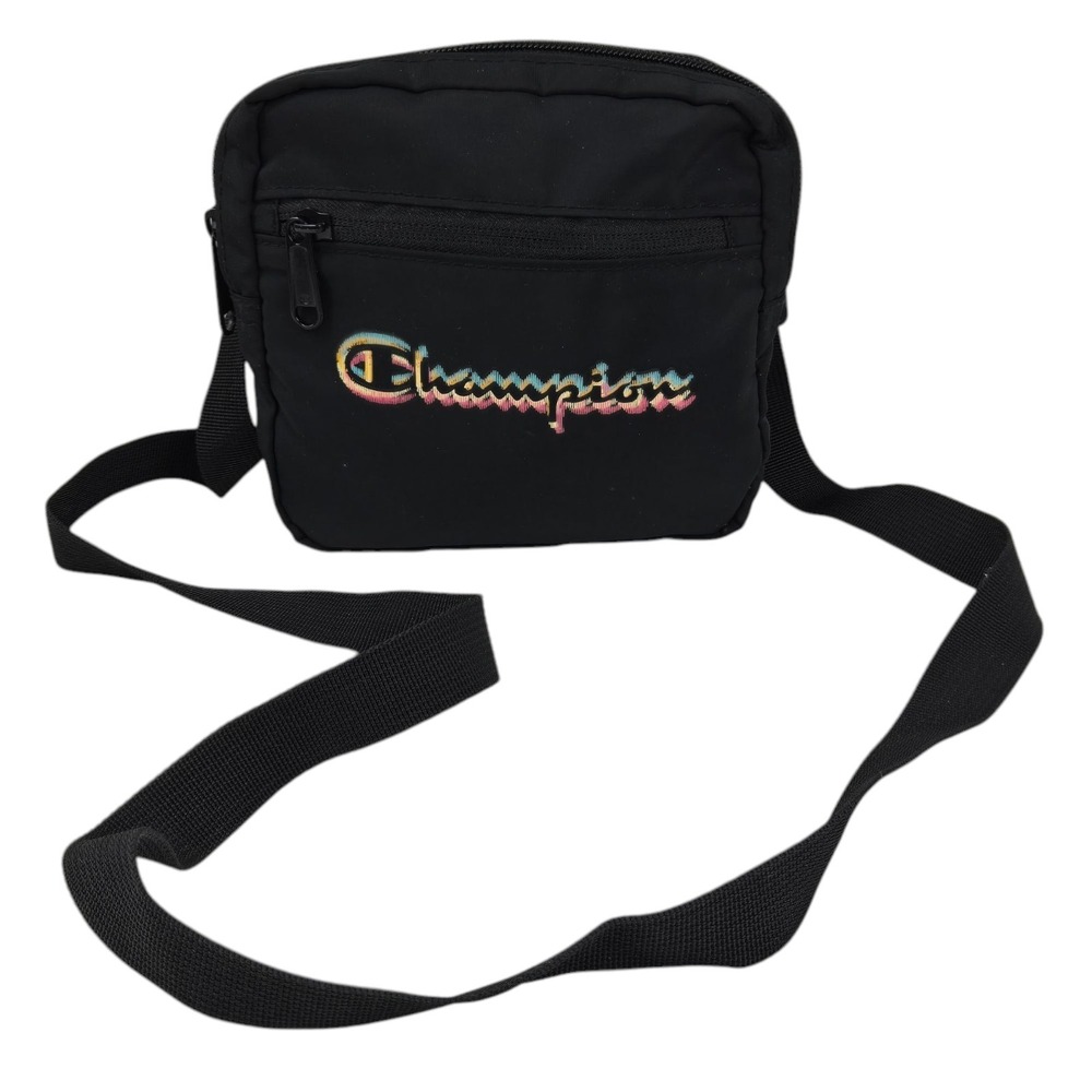Champion Athletics Small Crossbody Bag Black w Colorful Logo Adjustable NWOT